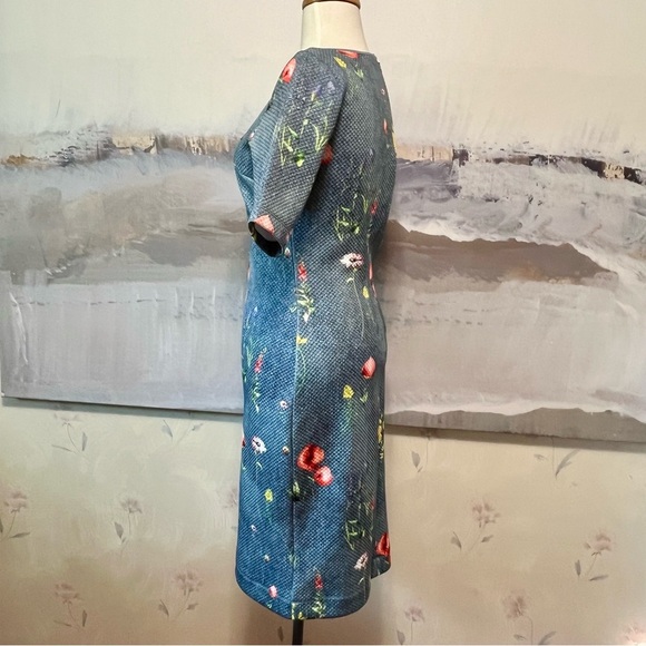 MARGARET O'LEARY Scuba Sheath Dress Womens‎ M Cottagecore Blue Floral Quilted - Picture 5 of 13